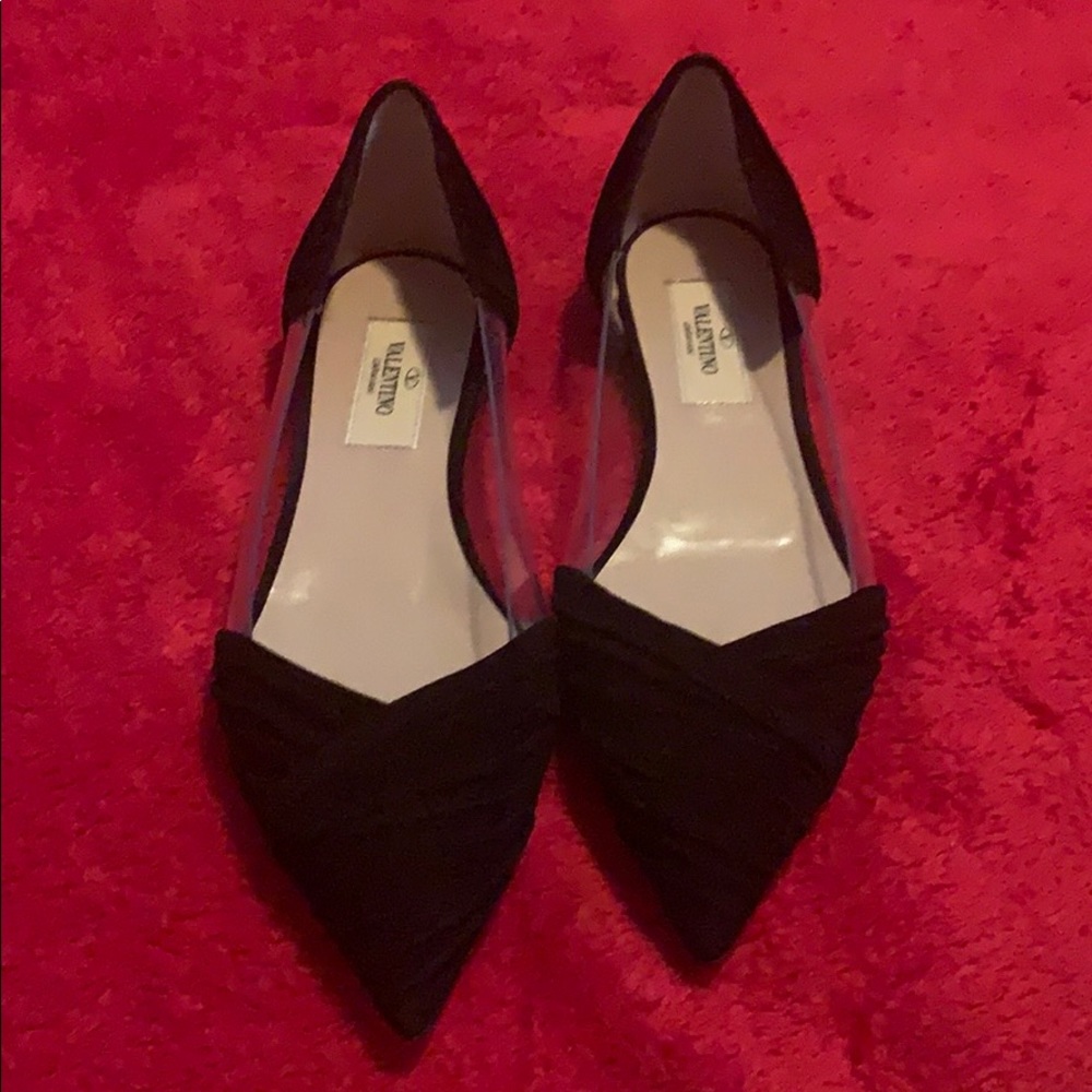 VALENTINO Authentic Brand
Ruched Suede PVC B-Drape Flat Ballerina